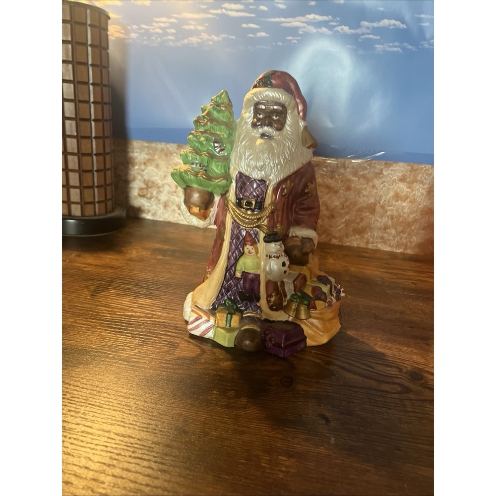 African American Santa Figurine 10” Christmas Tree & Bag– Holiday Decor Statue